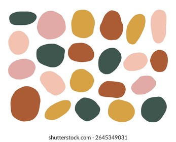 Hand Drawn Earth Tone Organic Blob Shape. A warm collection of 22 abstract hand drawn blobs in earthy tones like peach mustard and blush featuring organic oval shapes. Perfect for modern backgrounds