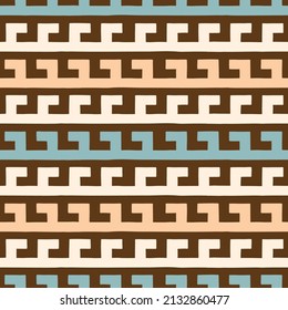 Hand Drawn Earthy Tones Tribal Horizontal Stipes Vector Seamless Pattern. Navajo Graphic Print. Aztec Geometric Background. Ethnic Boho Design perfect for Textiles, Fabric