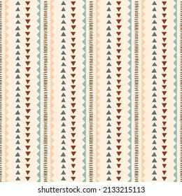 Hand Drawn Earthy Tones Tribal Vertical Stipes Vector Seamless Pattern. Navajo Graphic Print. Aztec Geometric Background. Ethnic Boho Design perfect for Textiles, Fabric