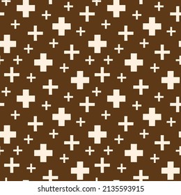 Hand Drawn Earthy Tones Tribal Crosses Vector Seamless Pattern. Graphic Print. Geometric Background. Ethnic Boho Design.