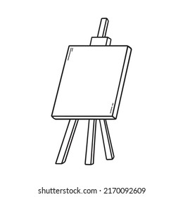 Hand drawn easel with blank canvas doodle. Art equipment in sketch style. Vector illustration isolated on white background.