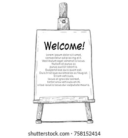 Hand drawn easel with a canvas. Vector illustration of a sketch style.