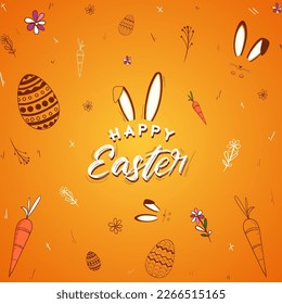 hand drawn easter background with easter egg and floral