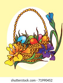 hand drawn easter basket with eggs and flowers
