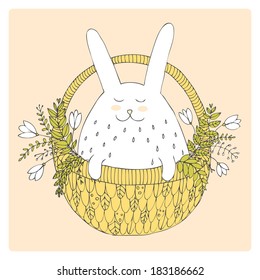 hand drawn easter bunny in bascket