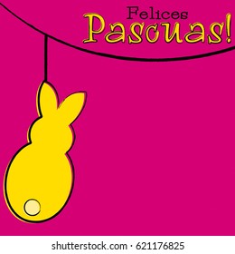 Hand drawn Easter bunny card in vector format. Words translate to "Happy Easter".