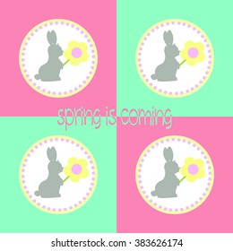 Hand drawn Easter bunny with flower pattern