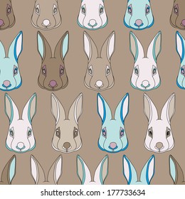 hand drawn easter bunny head seamless pattern