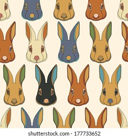 hand drawn easter bunny head seamless pattern