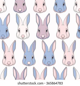 hand drawn easter bunny head seamless pattern, trendy colors