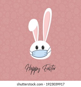 Hand drawn Easter bunny with mask. Covid19 epidemic. Vector