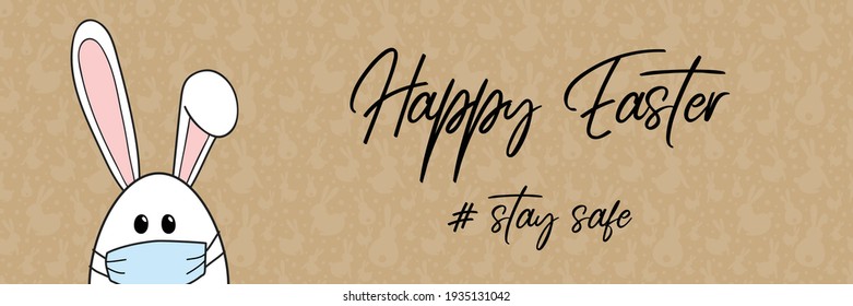 Hand drawn Easter bunny with mask. Covid19 epidemic. Banner. Vector