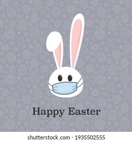 Hand drawn Easter bunny with mask. Covid19 epidemic. Vector