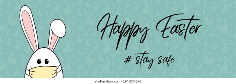 Hand drawn Easter bunny with mask. Covid19 epidemic. Banner. Vector