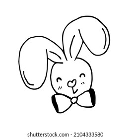 Hand drawn easter bunny.clip art animal, cute funny rabbit, bunny, animal line drawing illustration for kid coloring and easter design