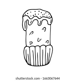 Hand drawn easter cake on a white isolated background. Doodle, simple outline illustration. It can be used for decoration of textile, paper.