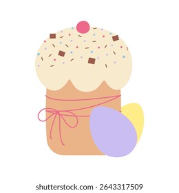 Hand drawn Easter Cake sprinkles and chocolate pieces decorate with painted lavender and yellow Eggs