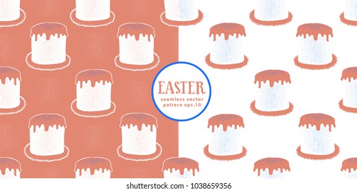 Hand drawn Easter cakes and eggs. Spring vector background. Easter seamless pattern.