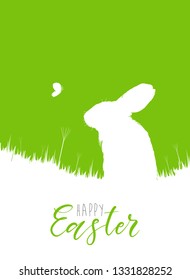 Hand drawn easter card with hand lettering. Greeting cards with cute hare