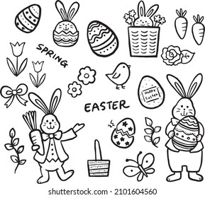 Hand drawn easter clip art set, line art.