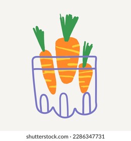 Hand drawn Easter doodle carrots in a transparent container on a beige background, great for banners, wallpapers, wrapping.