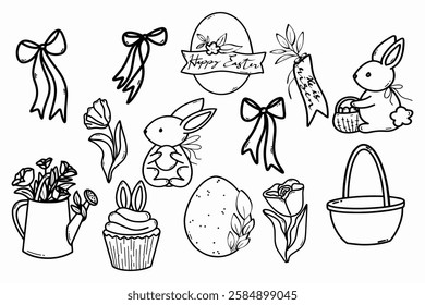 hand drawn of easter doodle set	