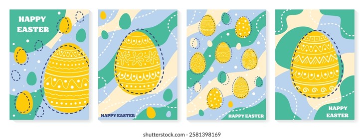 Hand drawn Easter egg. Abstract Easter greeting card set in cartoon style. Vector illustration 