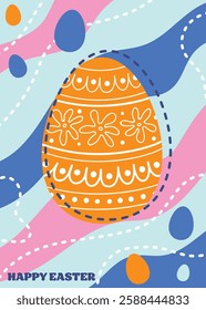 Hand drawn Easter egg. Abstract Easter greeting card in cartoon style. Vector illustration 