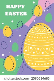 Hand drawn Easter egg. Abstract Easter greeting card in cartoon style. Vector illustration 