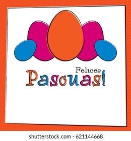 Hand drawn Easter egg card in vector format. Words translate to "Happy Easter".