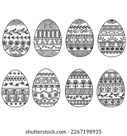 Hand drawn Easter egg collection in doodle art style and white background