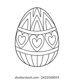 Hand drawn Easter egg.  Coloring book page antistress for adults and children. Beautiful doodle ornament. Vector outline sketch illustration isolated on white background. 