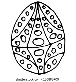 Hand drawn Easter egg with decoration. Isolated doodle stock vector illustration in cute zen art style on white background. 