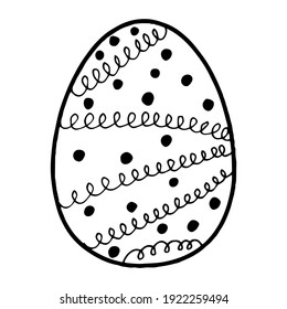 Hand drawn easter egg with decoration. Doodle vector illustration. Element for greeting cards, posters design. Isolated on white background.