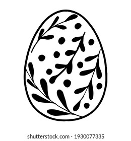Hand drawn easter egg with decoration. Doodle vector illustration in cute zenart style. Element for greeting cards, posters, stickers and seasonal design. Isolated on white and black background.