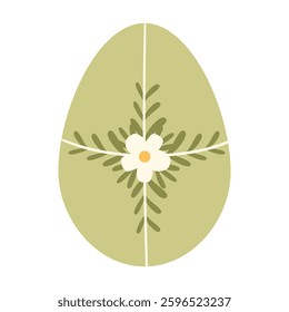 A hand drawn easter egg decoration. Flat illustration with floral ornaments for a postcard, banner, poster or sticker.