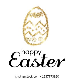 Hand Drawn Easter Egg with Gold Glitter Effect on a white background. Vector illustration