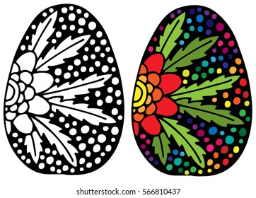 Hand drawn Easter egg with orange flower for coloring book for adult and design elements. Can be used for card, invitation, posters, texture backgrounds, placards, banners.