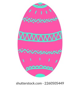 Hand drawn Easter egg present decorated with pattern and ribbon,holiday decor element for greeting card,invitation,background decor.Traditional egg in flat style isolated on white background