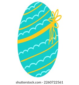 Hand drawn Easter egg present decorated with pattern and ribbon,holiday decor element for greeting card,invitation,background decor.Traditional egg in flat style isolated on white background