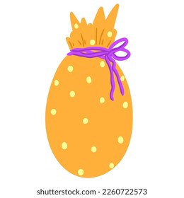 Hand drawn Easter egg present decorated with pattern and ribbon,holiday decor element for greeting card,invitation,background decor.Traditional egg in flat style isolated on white background