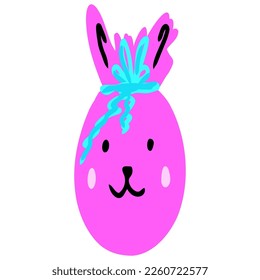 Hand drawn Easter egg present decorated with pattern and ribbon,holiday decor element for greeting card,invitation,background decor.Traditional egg in flat style isolated on white background