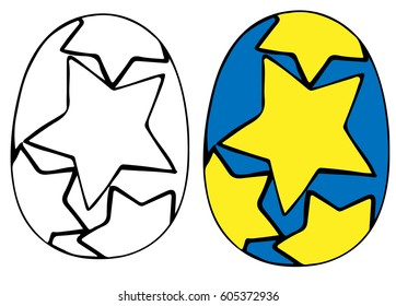 Hand drawn Easter egg vector with big star. Easter traditional symbol for card, coloring book, typography. Trendy print for Easter holiday. 