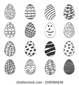 Hand drawn easter eggs black lines set vector illustration isolated on white background.