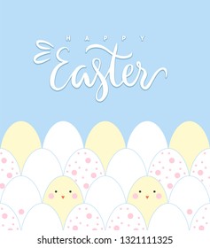Hand drawn easter eggs chick decorative postcard.