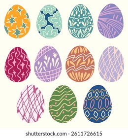 Hand Drawn Easter Eggs Clip art, ornate decorative springtime holiday design elements set. . Vector illustration