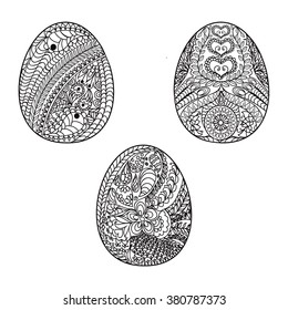 Hand drawn Easter eggs for coloring book for adult and design elements