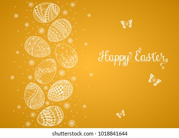 Hand Drawn Easter Eggs Composition For Greeting Card Design, Happy Ester Lettering.