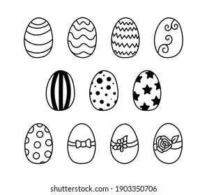 Hand drawn Easter eggs doodle set.  ornament holidays design isolated on white background. Egg ornament sketch. 