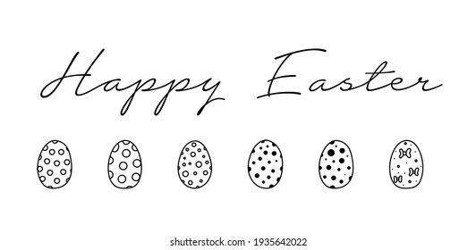 Hand drawn Easter eggs doodle set with lettering. Ornament holidays design isolated on white background. Egg ornament sketch. 